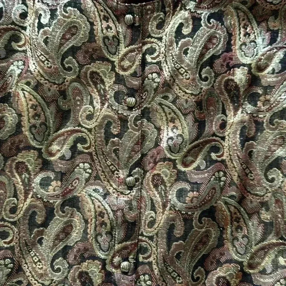 Vintage paisley gold metallic pleated blouse M - Picture 3 of 5